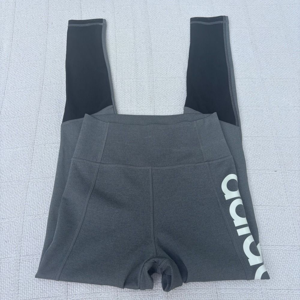 Women's Small ADIDAS AeroReady Gray Black Logo High Rise Workout Running Legging - Picture 3 of 6